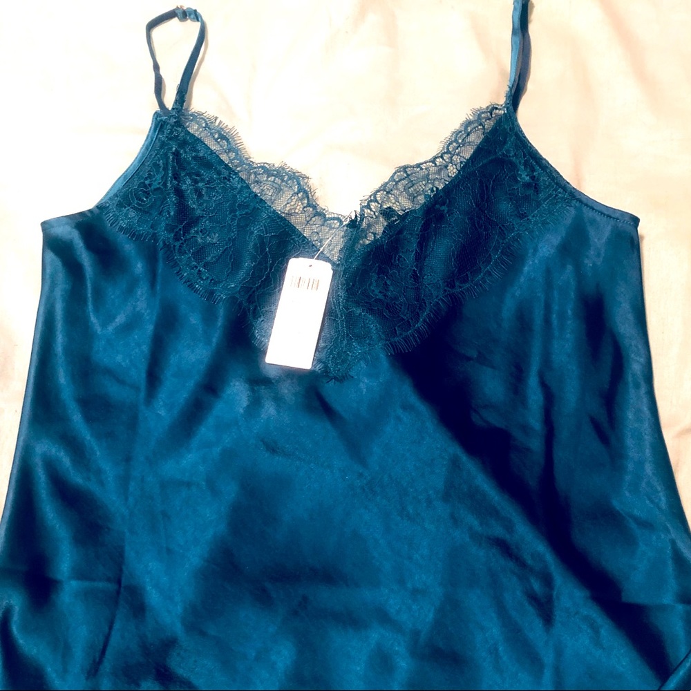 SOMA SENSUAL Satin Lace Cami Evening sky teal XS nwt